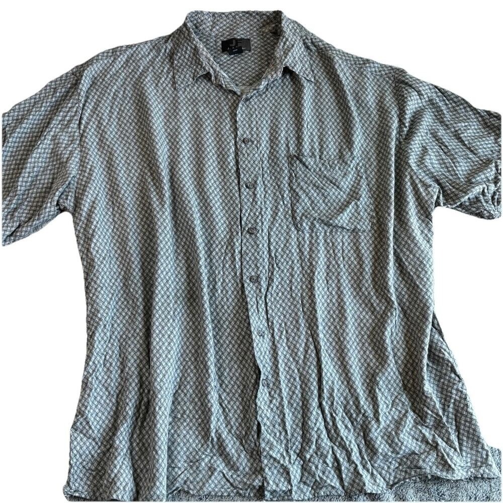 J Ferrar Mens 2XLT Short Sleeve Button Down Shirt‎ Geometric Print Rayon